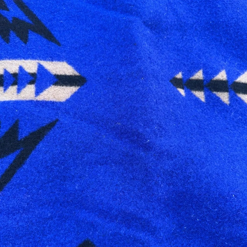 Pendleton Beaver State Wool Blanket Robe Shawl Blue Black Large Good Geometric